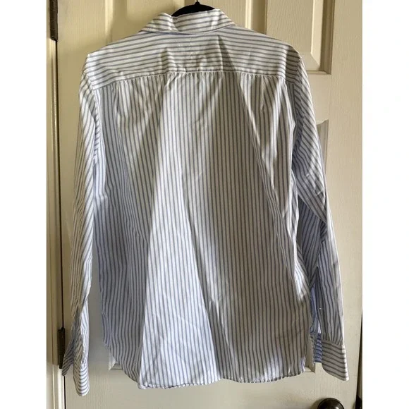 J. Crew Classic Fit 2 Ply Blue White Striped Dress Shirt Size Large - Picture 2 of 3